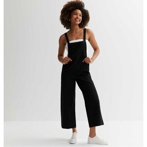 NEW LOOK TALL Black Jumpsuit Overalls Cropped Wide Leg Relaxed Fit Deep Pockets